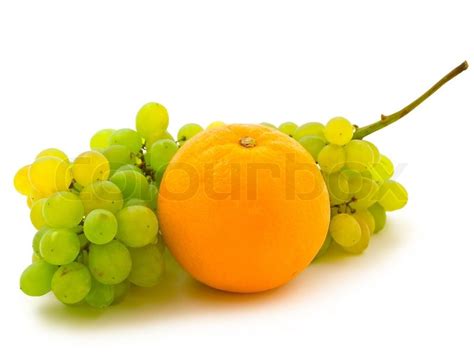 Green Grape And Orange Near It Against Stock Image Colourbox