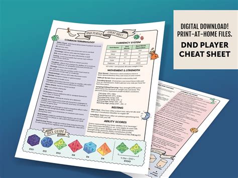 Printable Dungeons And Dragons Player Cheat Sheet Dnd 5e Etsy