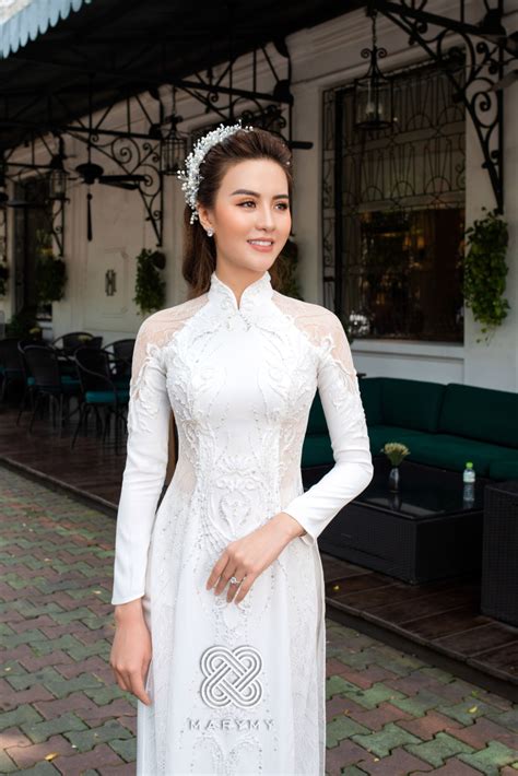 White Custom Tailored Wedding Ao Dai Traditional Vietnamese Vietnamese Wedding Dress Bridal