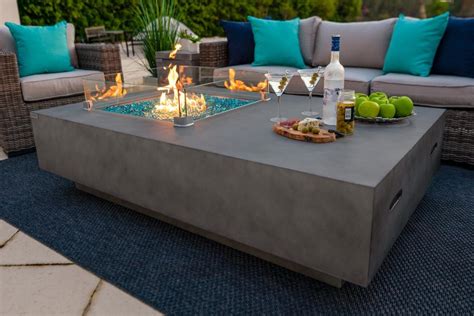 Outland fire table, aluminum frame propane fire pit table w/black tempered glass. 65" Rectangular Outdoor Propane Gas Fire Pit Table in Gray ...