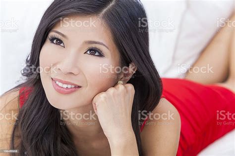 Beautiful Asian Chinese Woman Girl In Red Dress Stock Photo Download
