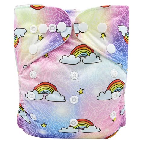 Reusable Adjustable Rainbow Print Cloth Diaper With One Insert Baby
