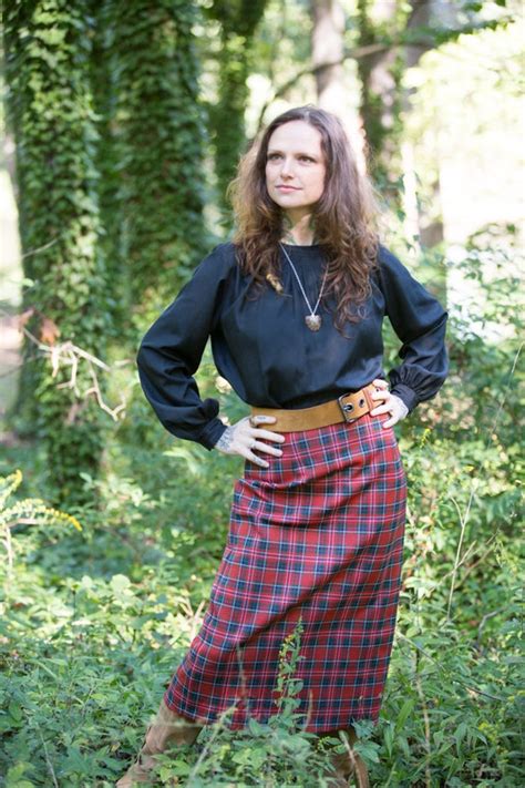 70s Plaid Secretary Skirt Vintage Long Red Plaid Ta Gem