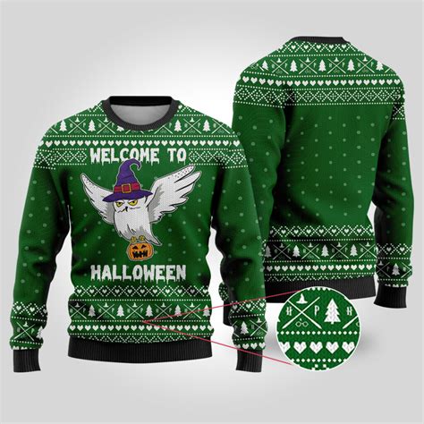 Harry Potter Owl Halloween Sweater Forest Green