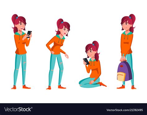 Teen Girl Poses Set Positive Person Royalty Free Vector