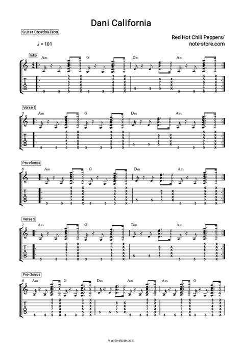 Red Hot Chili Peppers Dani California Sheet Music For Piano Download