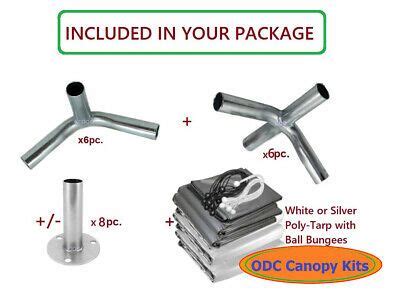 Our canopy shelter fittings are made from durable, galvanized steel with welded connections that will give you a safe, sturdy framework to construct your outdoor tents and coverings. odc 18x30' Canopy Fittings Kit. 1-3/8" No Poles/Legs ...