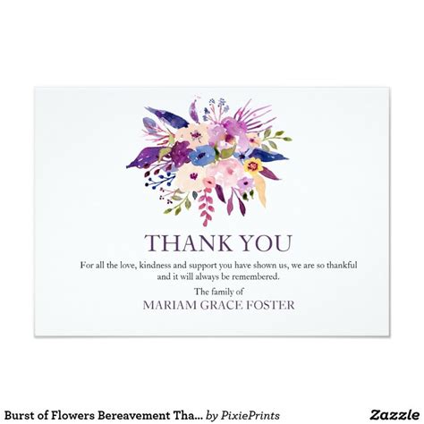 Burst Of Flowers Bereavement Thank You Card In 2021