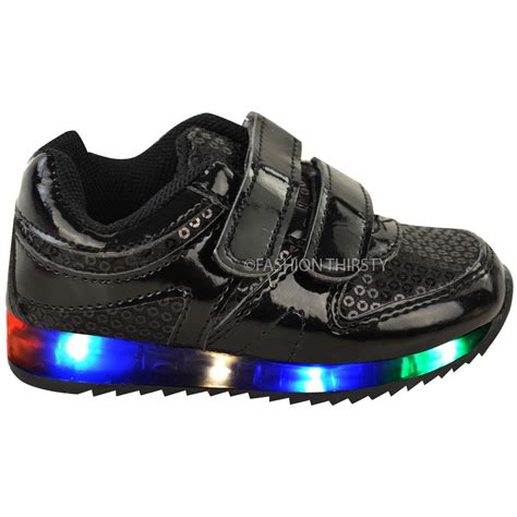 New Girls Kids Babies Led Light Up Trainers Strappy Sneakers Toddler