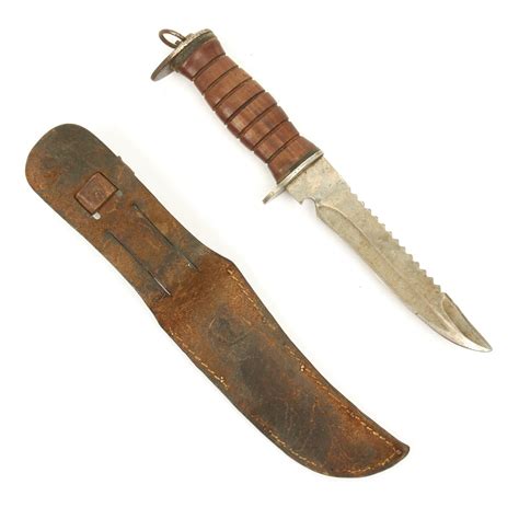 Original Wwii Eg Waterman Egw Wood Grip Survival Knife With Leather Sc