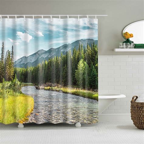 Scenic Mountain River View Shower Curtain Outdoor Landscape Etsy