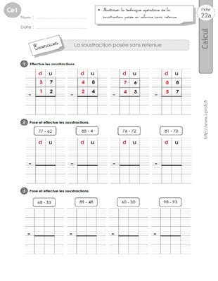 Je fais simplement la soustraction des deux nombres extrêmes. CE1-cycle2 EXERCICES CORRIGES: La soustraction posée sans ...