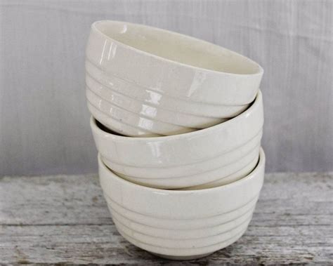 Vintage White Ribbed Ironstone Bowls White Ceramic Serving Bowls