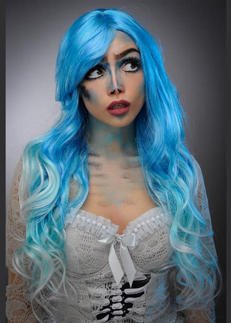 Womens Deluxe Blue Ombre Corpse Bride Style Wig A Cb Disc