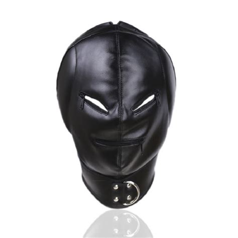 Soft Pu Leather Full Head Bondage Executioner Hood Mask With Eyes And