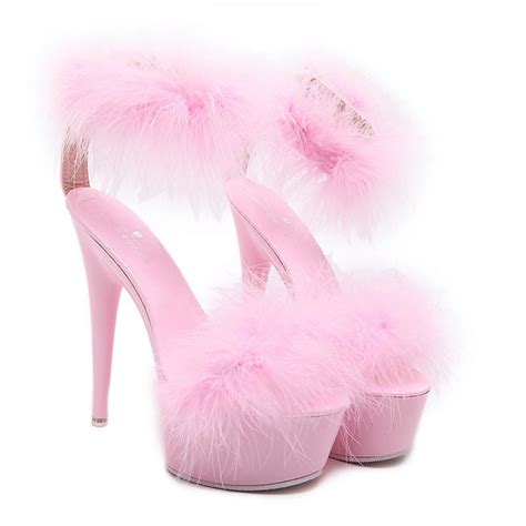 Pink Feather Fur Flurry Sexy Platforms Super High Stiletto Heels
