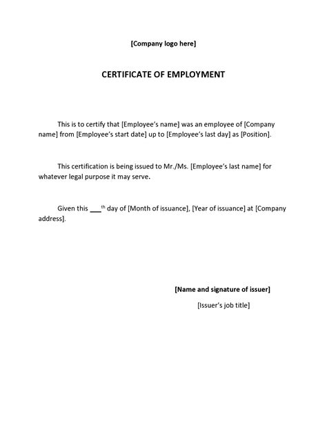 Sample Format Of Certificate Of Employment