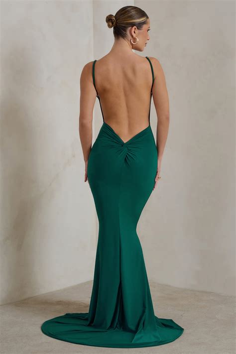 Endless Love Green Backless Knot Detail Fishtail Maxi Dress Club L