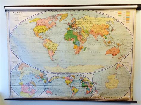 Vintage Large Pull Down World Map Colonial Powers Steamship Routes 1937