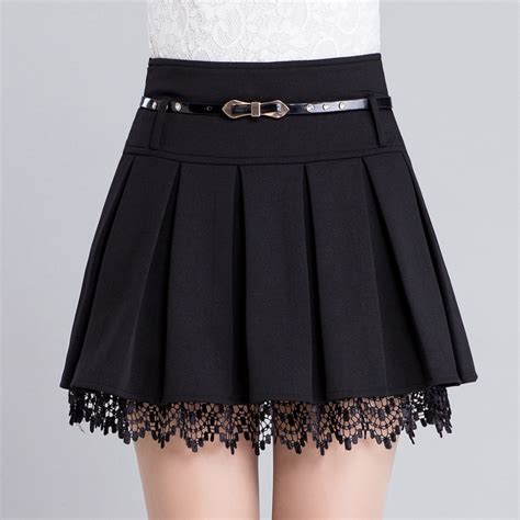 Autumn 2018 New Women Cute Pleated Skirt High Waist Black Skirts Womens