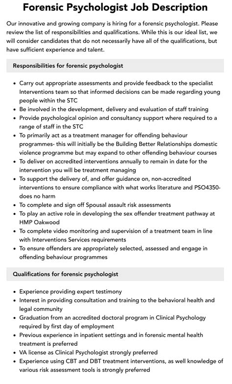 Forensic Psychologist Job Description Velvet Jobs