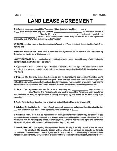 Free Land Lease Agreement Template Word Printable Templates