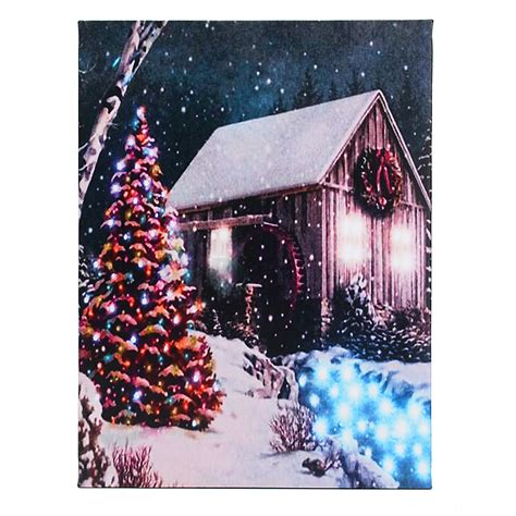 Led Light Up Lighted Christmas Canvas Painting River Horses Wall Art