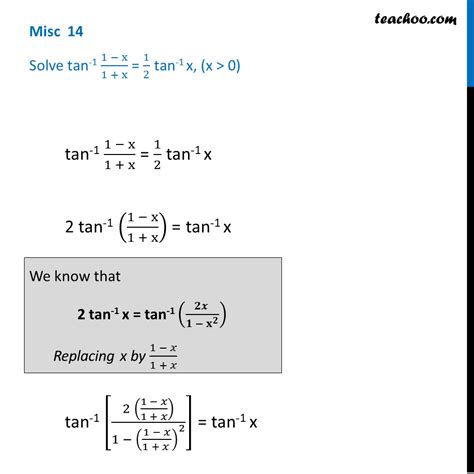 Misc 14 Solve Tan 1 1 X1 X 12 Tan 1 X Ncert