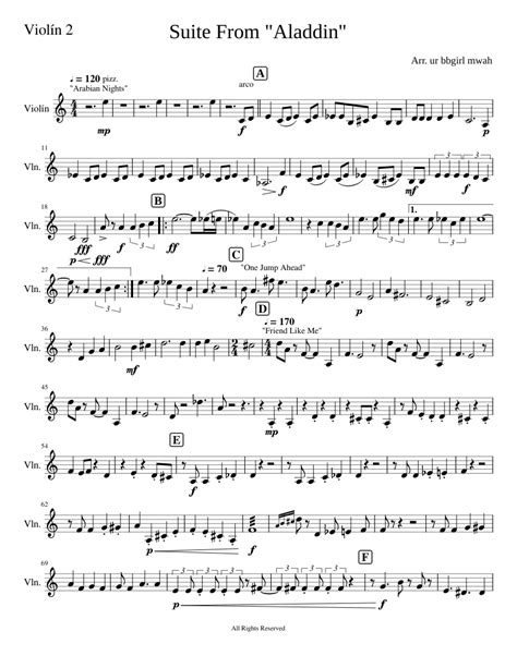 Aladdin Medley Violín 2 Sheet Music For Violin Solo