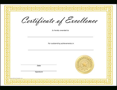 Certificates Of Excellence Templates For Blank