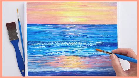 How To Paint An Ocean Sunset🌊easy Acrylic Painting For Beginnersocean