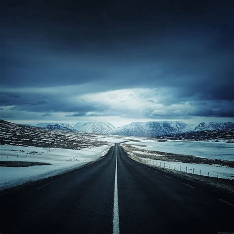 Road To Snow Mountain Nature Winter Ipad Wallpapers Free Download