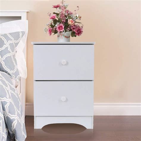 Modern Nightstand With 2 Drawers White Wooden Bedside Table For Bedroom