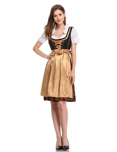 3 pieces classic dirndl dress midi dress blouse apron women s bavarian oktoberfest wear