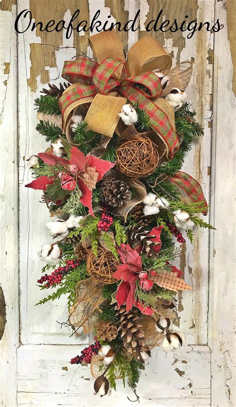 Rustic Deco Mesh Christmas Swag With Cotton Grapevine Balls And Pine