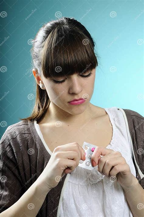 Young Woman Taking Pills Stock Photo Image Of Migraine 13226798