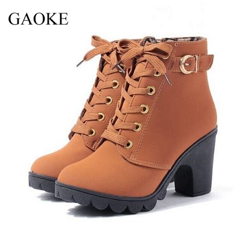 2016 New Autumn Winter Women Boots High Quality Solid Lace