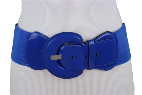 Women Royal Cobalt Blue Wide Stretch Fabric High Waist Hip Fashion Belt