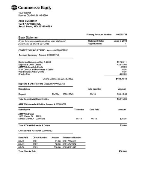 Free Printable Bank Statement Template Download