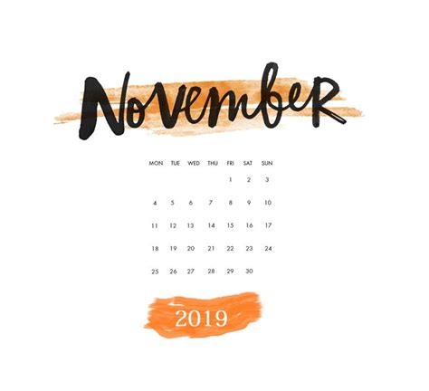 November 2019 Printable Calendar Calendar Wallpaper Iphone Wallpaper