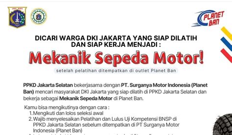 Pendaftaran Pelatihan Mekanik Sepeda Motor Oleh Ppkd Jakarta Selatan