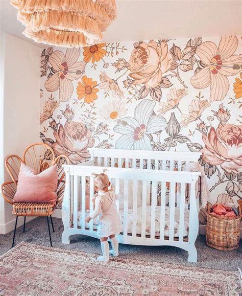 Floral Wallpaper Nursery Girls Room Wallpaper Trendy Nursery Baby