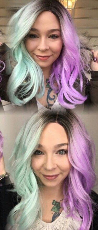 Half Green Pastel Half Purple Dyed Hair Color Xostylistxo