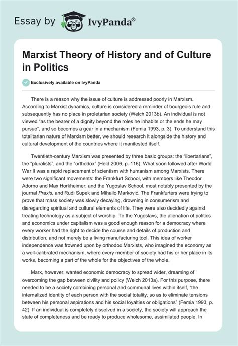 Marxist Theory Of History And Of Culture In Politics 1492 Words