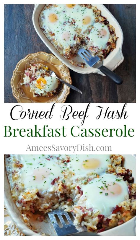 A tasty corned beef casserole made with slow cooked corned beef, veggies, and a creamy cheesy sauce made from scratch! Lightened-Up Corned Beef Hash Breakfast Casserole