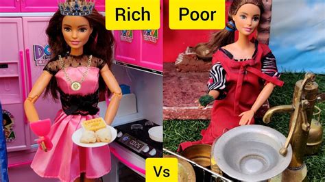 Rich Barbie Kitchen Vs Poor Barbie Kitchen Barbie Tiny Food Rich Vs