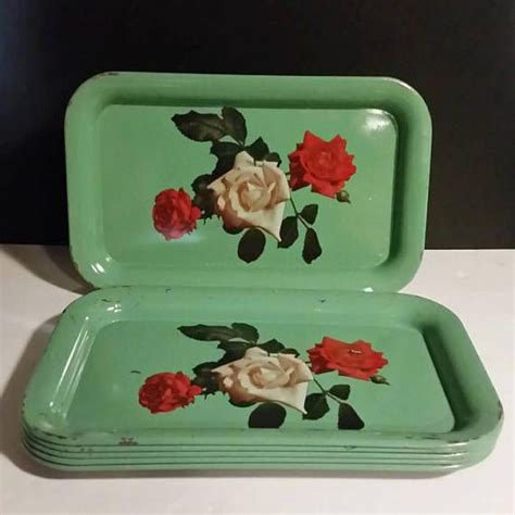 6 Vintage Metal Serving Trays Mint Green Serving Trays With Etsy