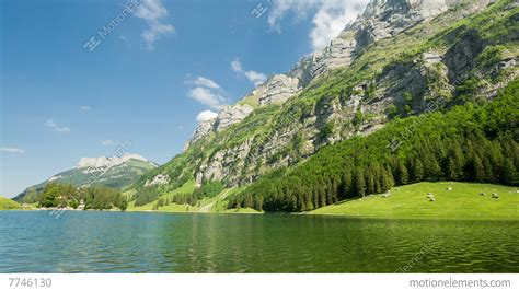Panorama Pan Of Beautiful Mountains With Lake Stock Video