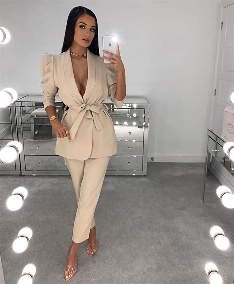 White Colour Outfit With Pantsuit Blazer Sexy Legs Briony Gorton