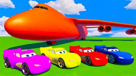 Color Mcqueen Cars On Big Plane Transportation Learn Colors With